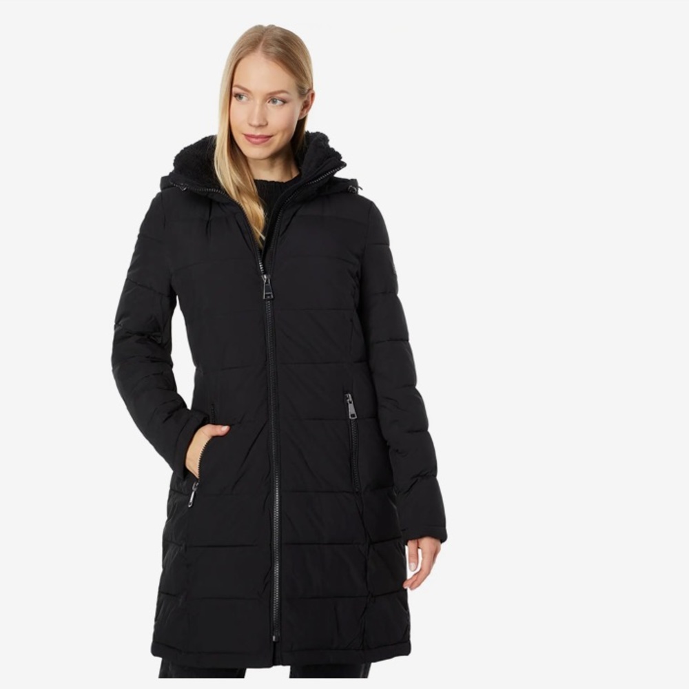 Black Calvin Klein knee length down jacket